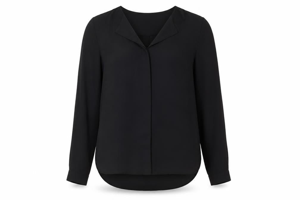 Front view of VILA Women's Black Long Sleeve Chiffon Blouse, size L