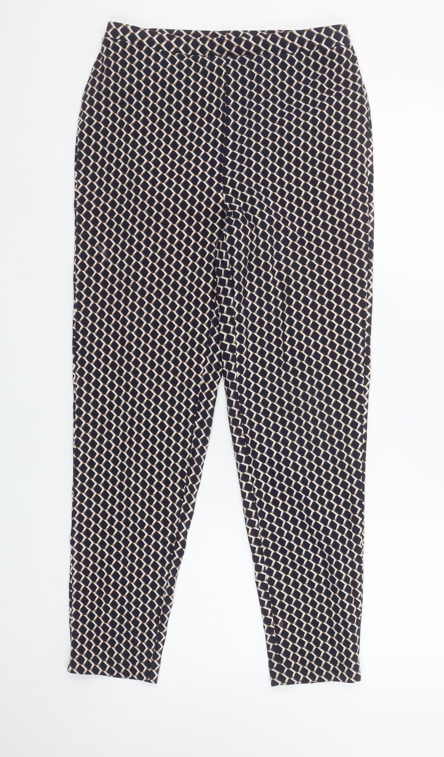 Julipa Womens Blue Geometric Print Tapered Jersey Trousers UK 12
