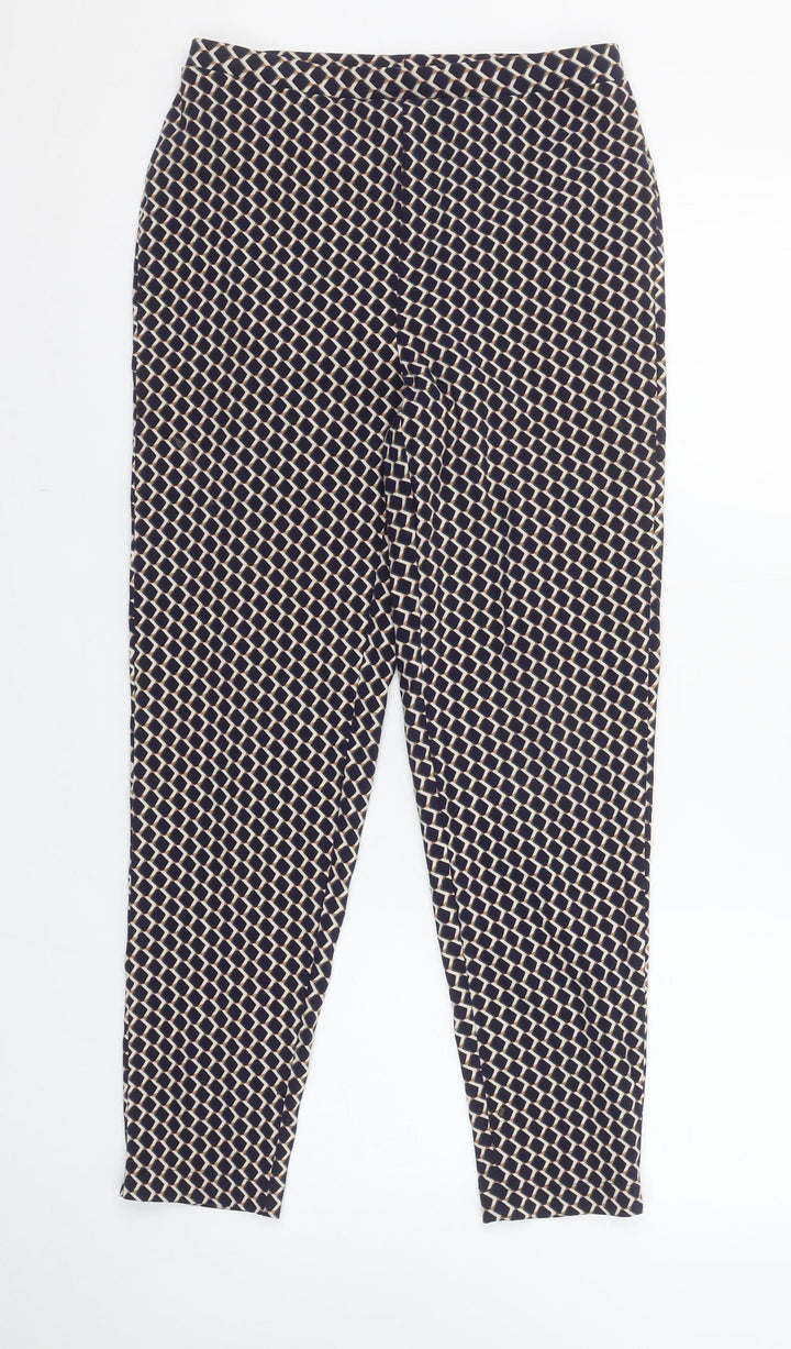 Julipa Womens Blue Geometric Print Tapered Jersey Trousers UK 12