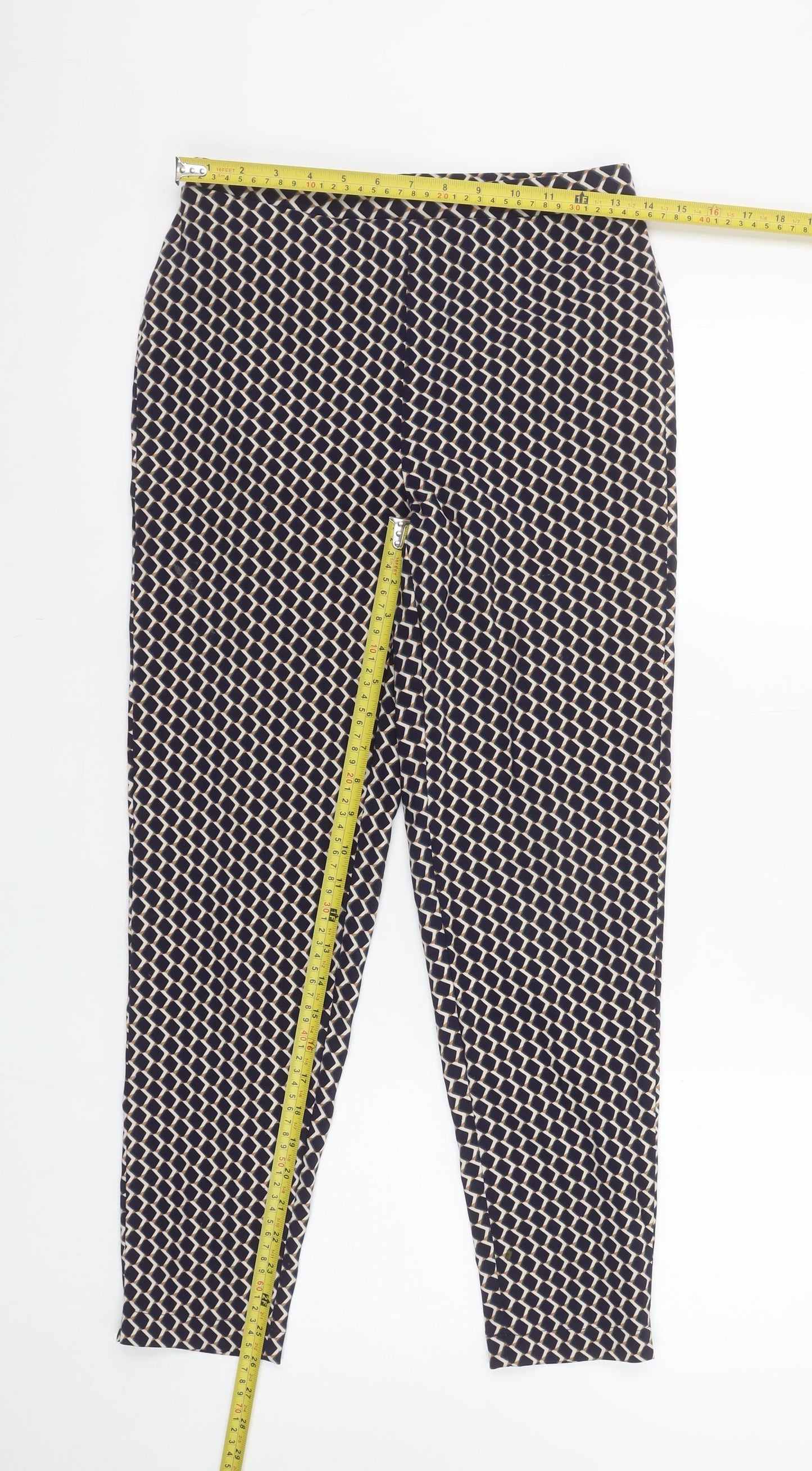 Julipa Womens Blue Geometric Print Tapered Jersey Trousers UK 12