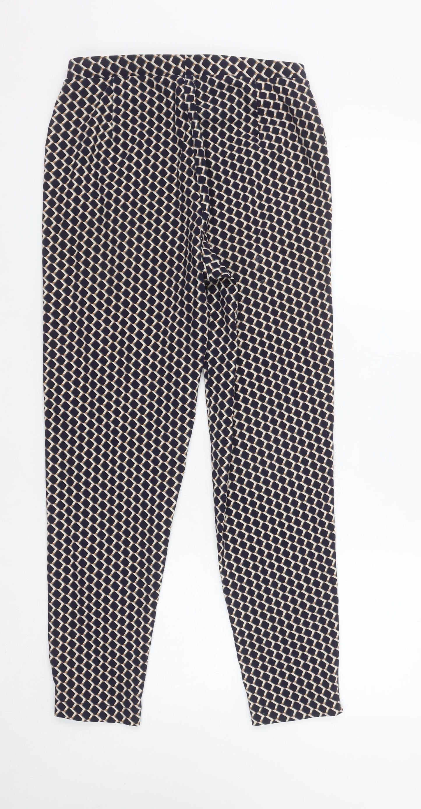Julipa Womens Blue Geometric Print Tapered Jersey Trousers UK 12
