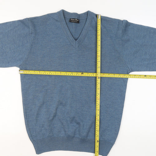 Franco Ponti Mens Blue Wool V-Neck Jumper Size L Classic Knit