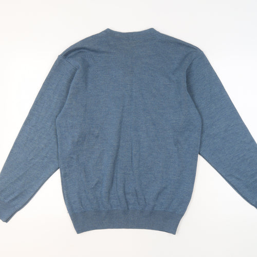 Franco Ponti Mens Blue Wool V-Neck Jumper Size L Classic Knit