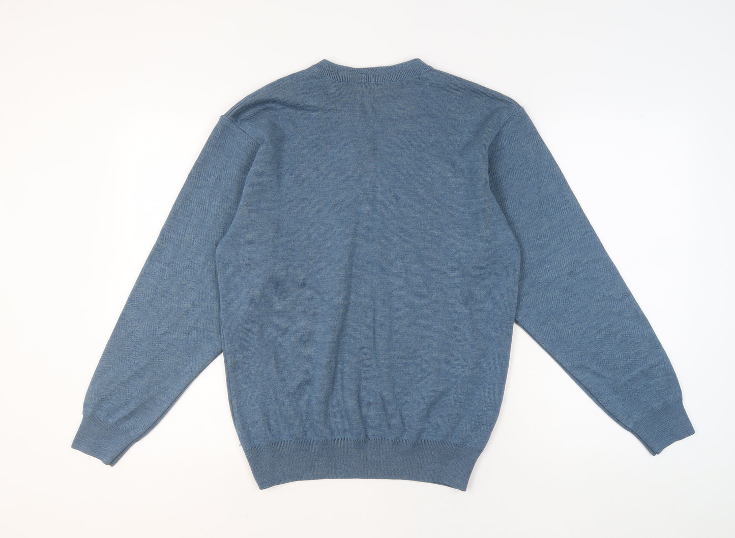 Franco Ponti Mens Blue Wool V-Neck Jumper Size L Classic Knit