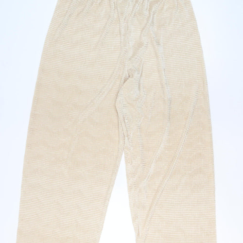 Elvi Women’s Beige Wide-Leg Trousers Size 12 Lightweight Polyester
