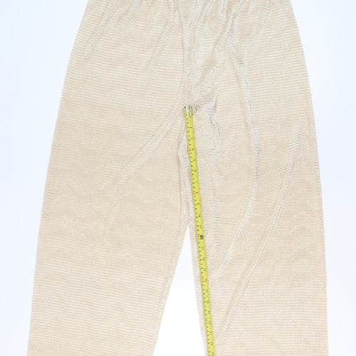 Elvi Women’s Beige Wide-Leg Trousers Size 12 Lightweight Polyester