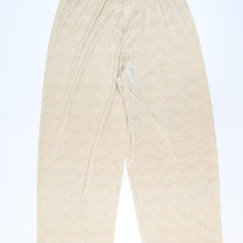 Elvi Women’s Beige Wide-Leg Trousers Size 12 Lightweight Polyester