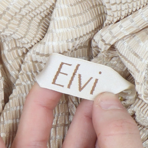 Elvi Women’s Beige Wide-Leg Trousers Size 12 Lightweight Polyester
