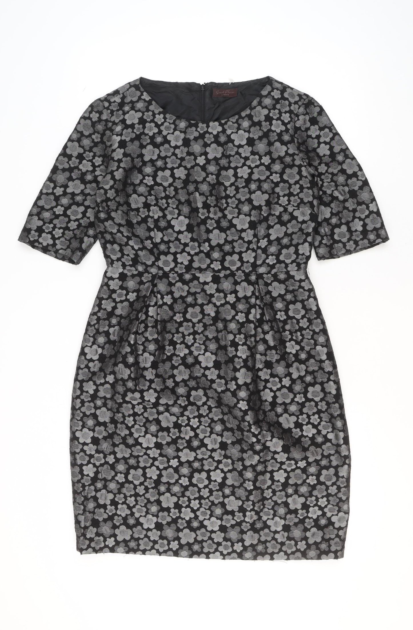 Great Plains Women’s Black Floral Sheath Dress Size 12 Knee Length