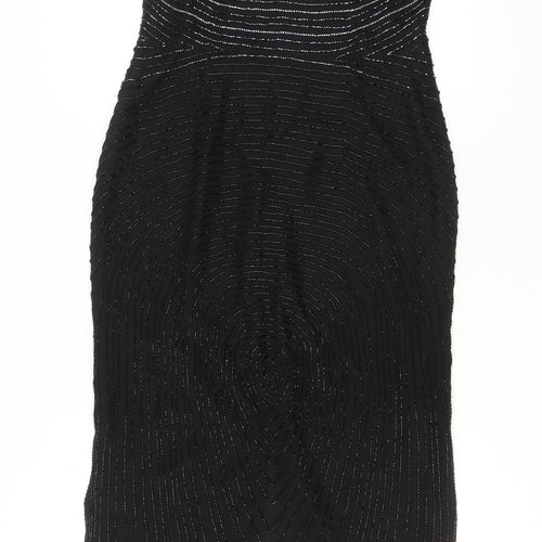 Roots Womens Black Beaded Bodycon Midi Dress Size 10 Elegant Cocktail
