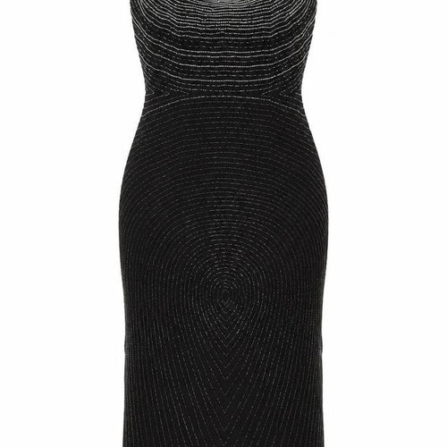Roots Womens Black Beaded Bodycon Midi Dress Size 10 Elegant Cocktail