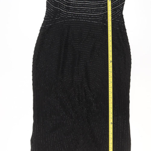 Roots Womens Black Beaded Bodycon Midi Dress Size 10 Elegant Cocktail