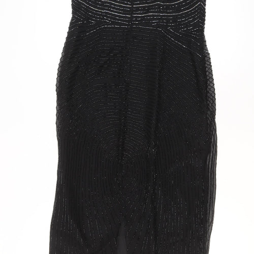 Roots Womens Black Beaded Bodycon Midi Dress Size 10 Elegant Cocktail