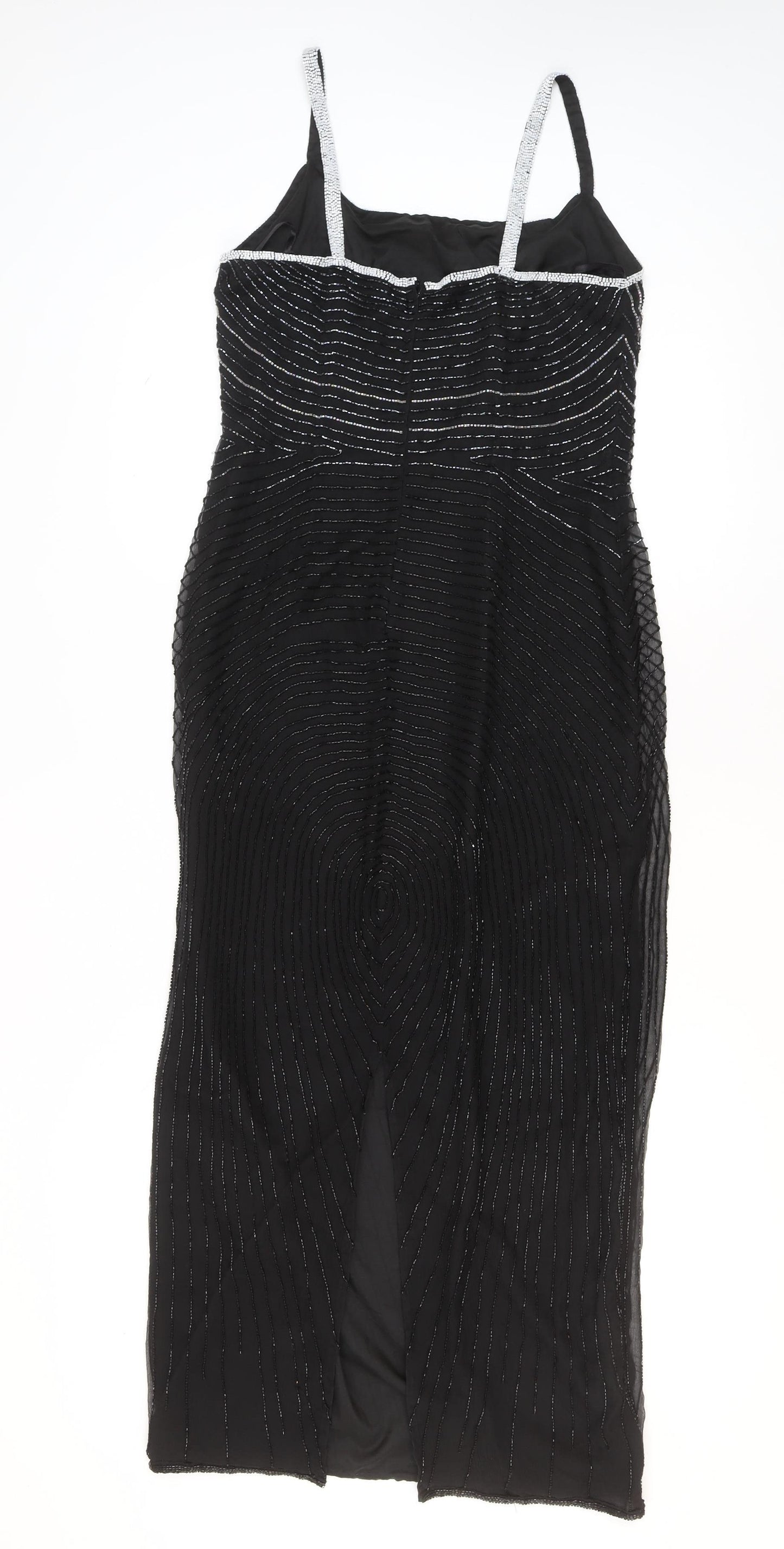 Roots Womens Black Beaded Bodycon Midi Dress Size 10 Elegant Cocktail