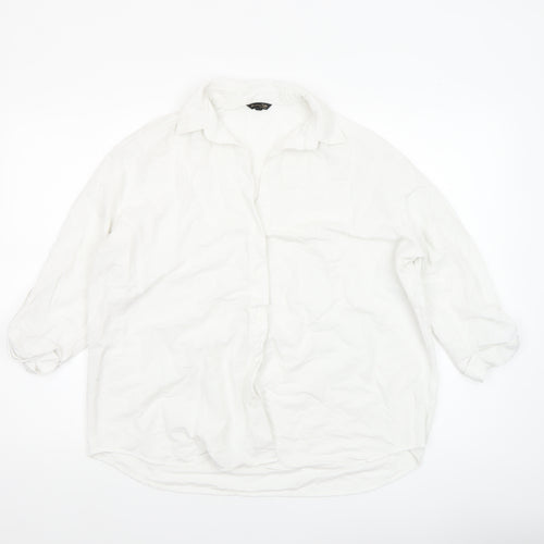 Massimo Dutti Women's White Cotton Button-Up Shirt Size 12