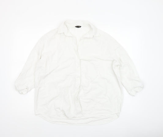 Massimo Dutti Women's White Cotton Button-Up Shirt Size 12