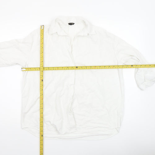 Massimo Dutti Women's White Cotton Button-Up Shirt Size 12