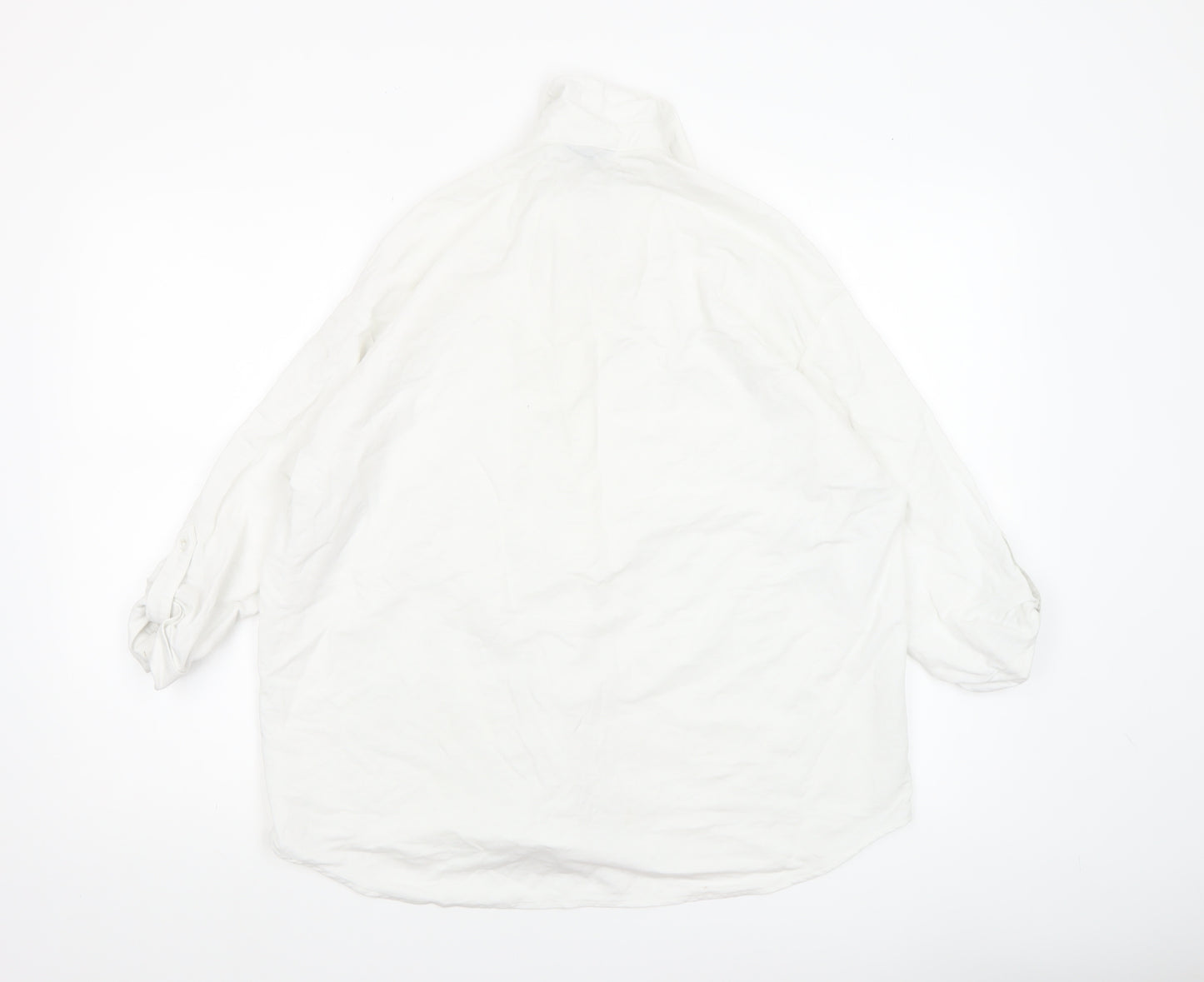 Massimo Dutti Women's White Cotton Button-Up Shirt Size 12