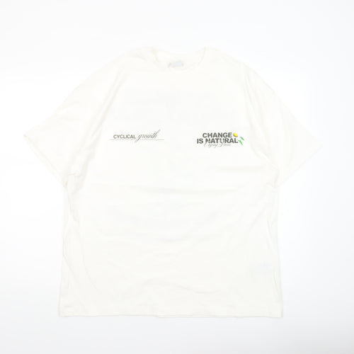 Bershka Womens White L T-Shirt Short Sleeve Cotton Nature Print