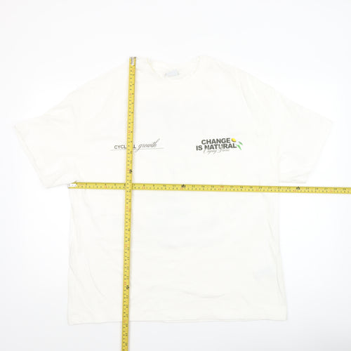 Bershka Womens White L T-Shirt Short Sleeve Cotton Nature Print