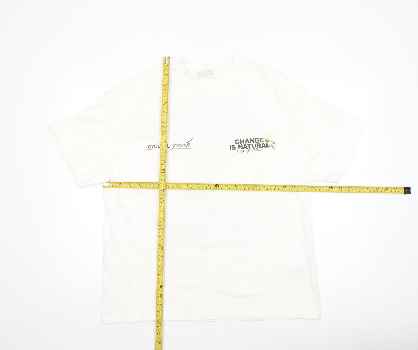 Bershka Womens White L T-Shirt Short Sleeve Cotton Nature Print