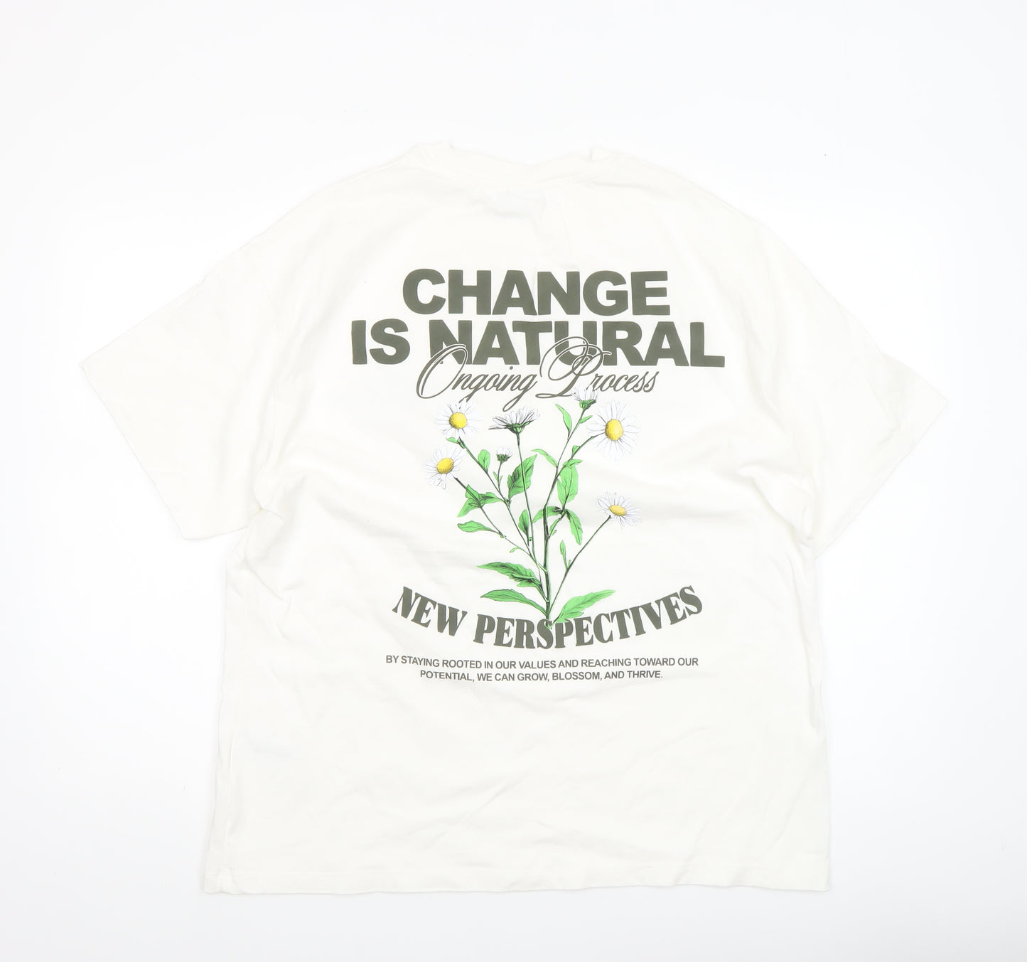 Bershka Womens White L T-Shirt Short Sleeve Cotton Nature Print