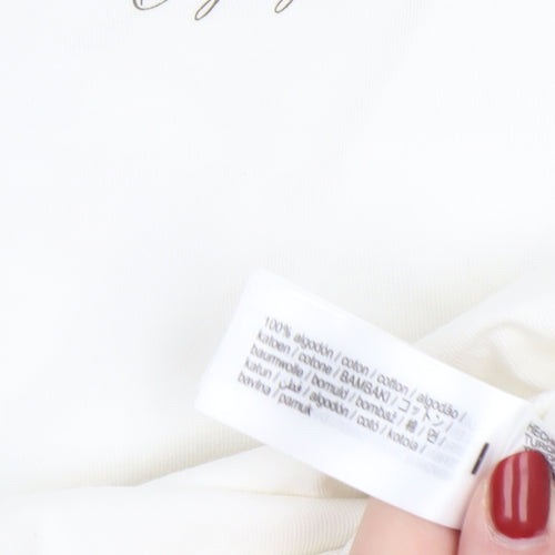 Bershka Womens White L T-Shirt Short Sleeve Cotton Nature Print