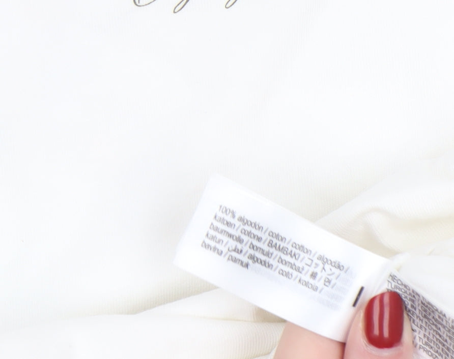 Bershka Womens White L T-Shirt Short Sleeve Cotton Nature Print