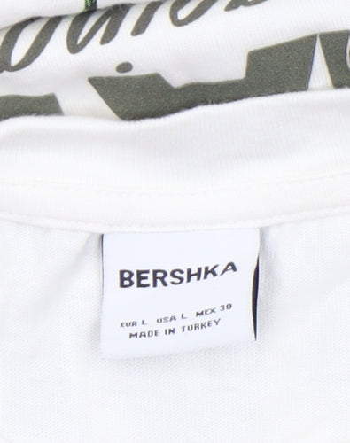 Bershka Womens White L T-Shirt Short Sleeve Cotton Nature Print