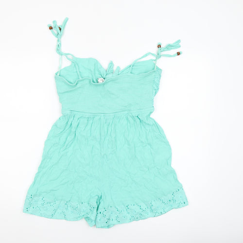 River Island Women’s Green Crochet Lace Trim Playsuit Size M