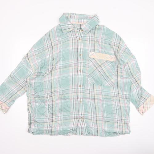 Dunnes Stores Womens Green Check Nightshirt Size 12-14 Viscose Collared