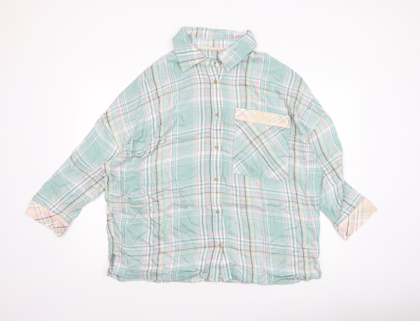 Dunnes Stores Womens Green Check Nightshirt Size 12-14 Viscose Collared