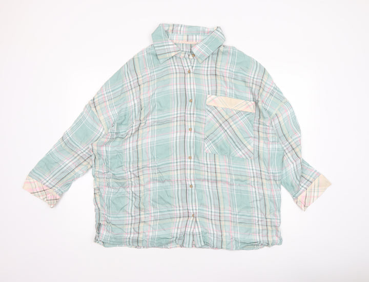 Dunnes Stores Womens Green Check Nightshirt Size 12-14 Viscose Collared