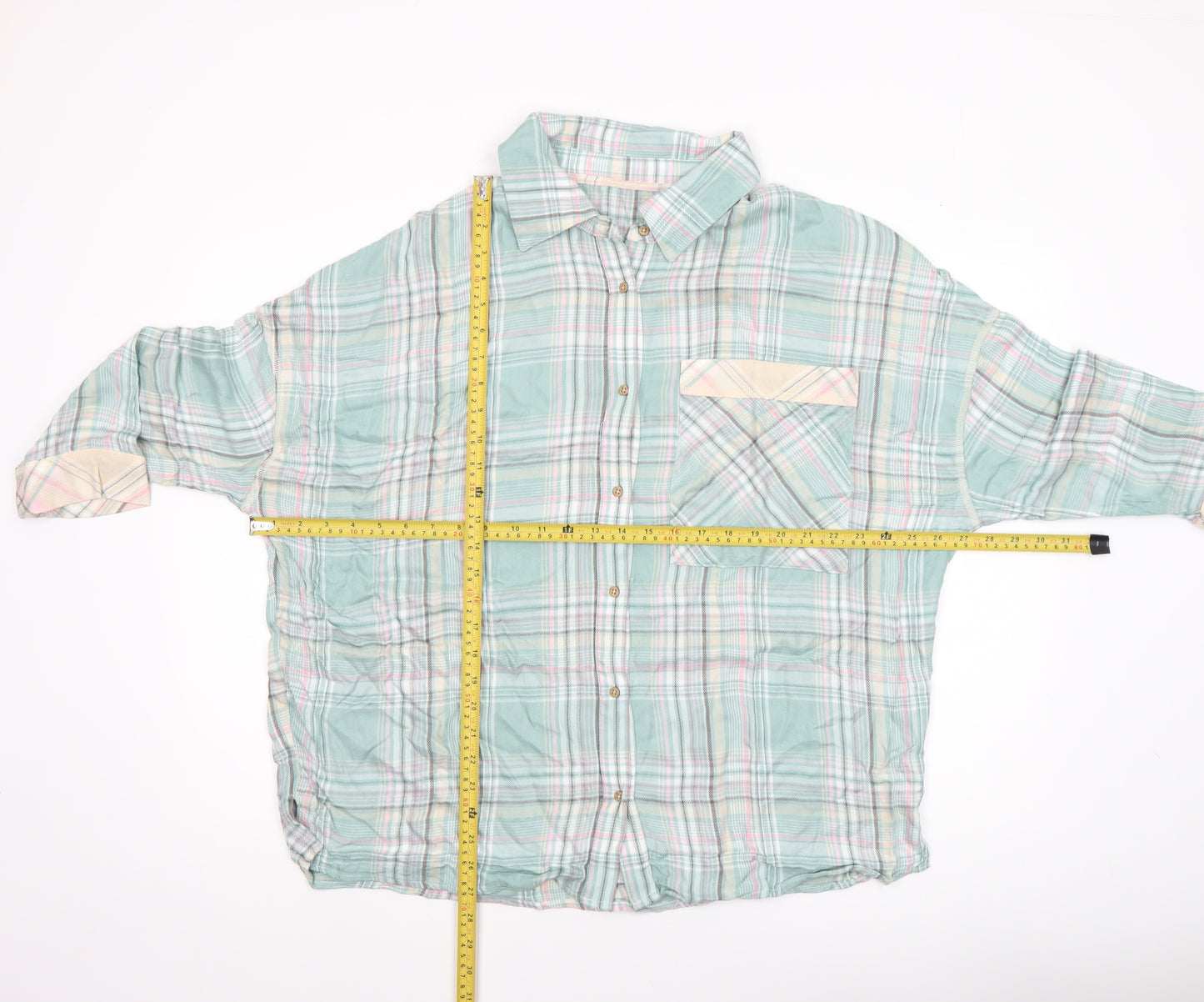 Dunnes Stores Womens Green Check Nightshirt Size 12-14 Viscose Collared