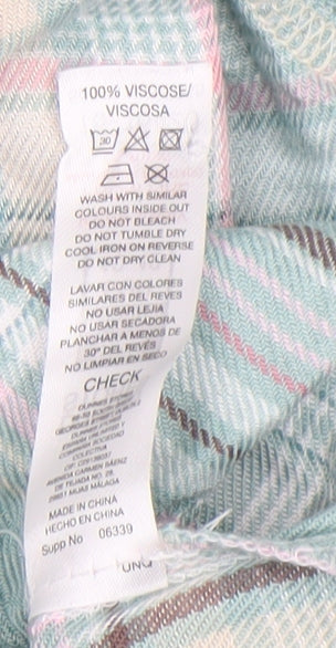 Dunnes Stores Womens Green Check Nightshirt Size 12-14 Viscose Collared