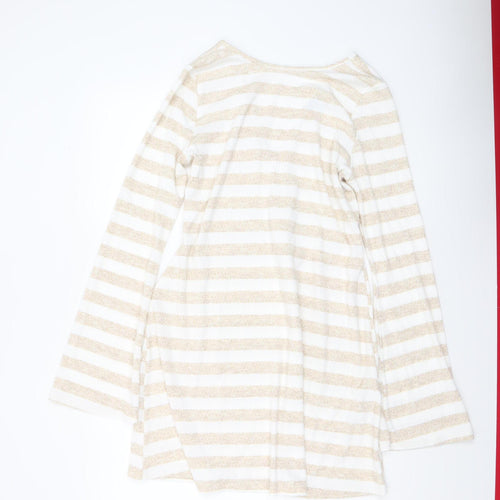 Boohoo Women’s Beige Striped V-Neck Belted Knit Wrap Dress Size 16