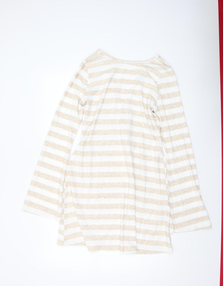 Boohoo Women’s Beige Striped V-Neck Belted Knit Wrap Dress Size 16