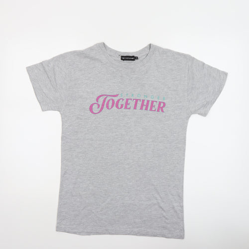 PrettyLittleThing Women’s Grey 'Stronger Together' Cotton T-Shirt S