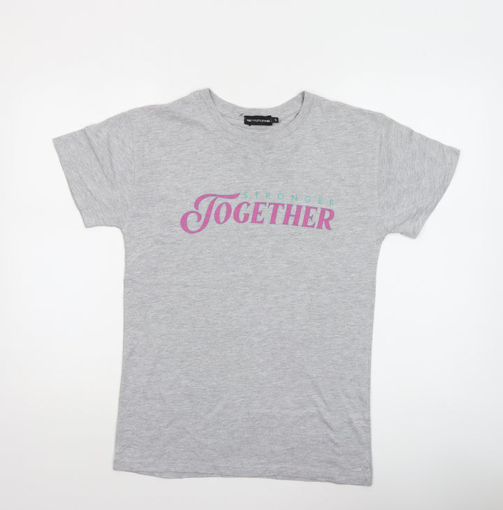 PrettyLittleThing Women’s Grey 'Stronger Together' Cotton T-Shirt S