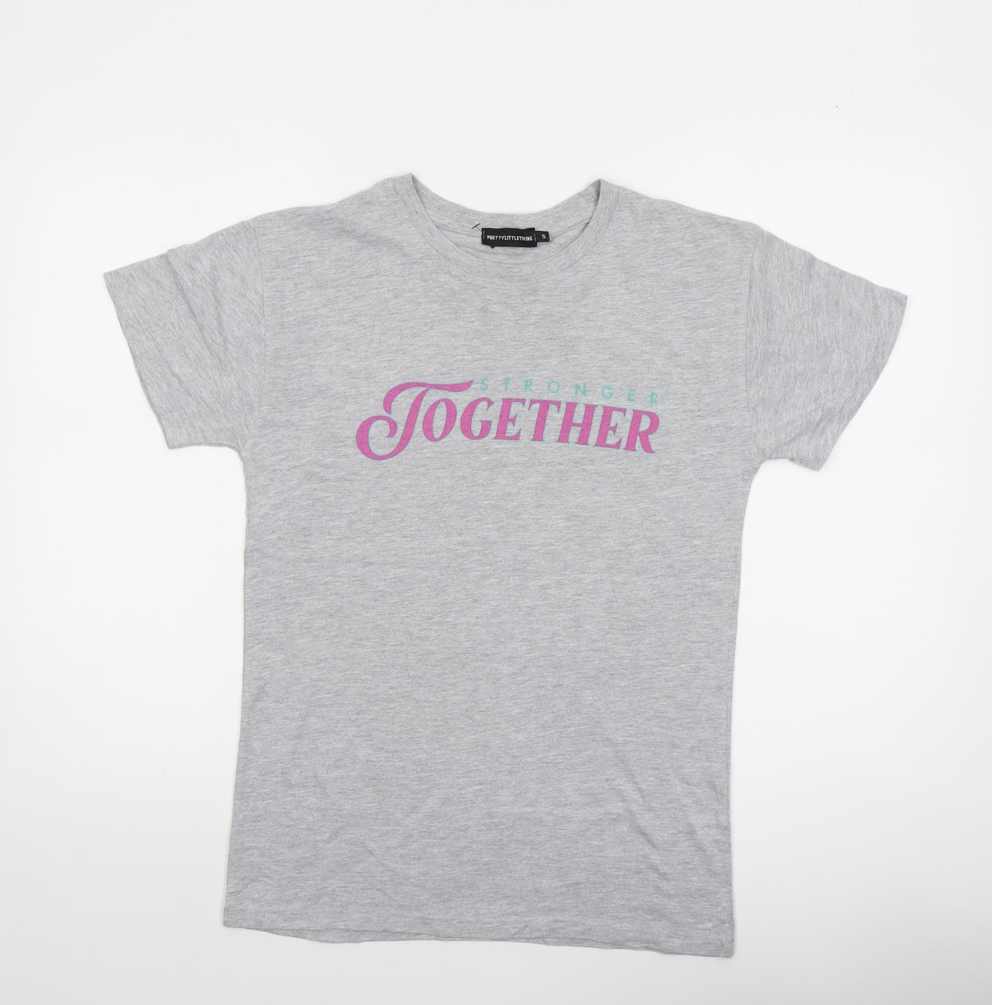 PrettyLittleThing Women’s Grey 'Stronger Together' Cotton T-Shirt S