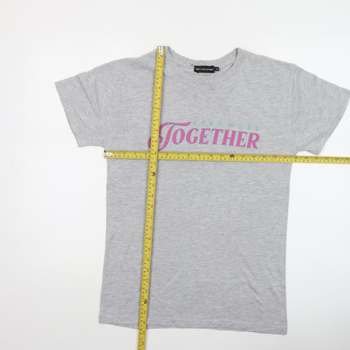 PrettyLittleThing Women’s Grey 'Stronger Together' Cotton T-Shirt S