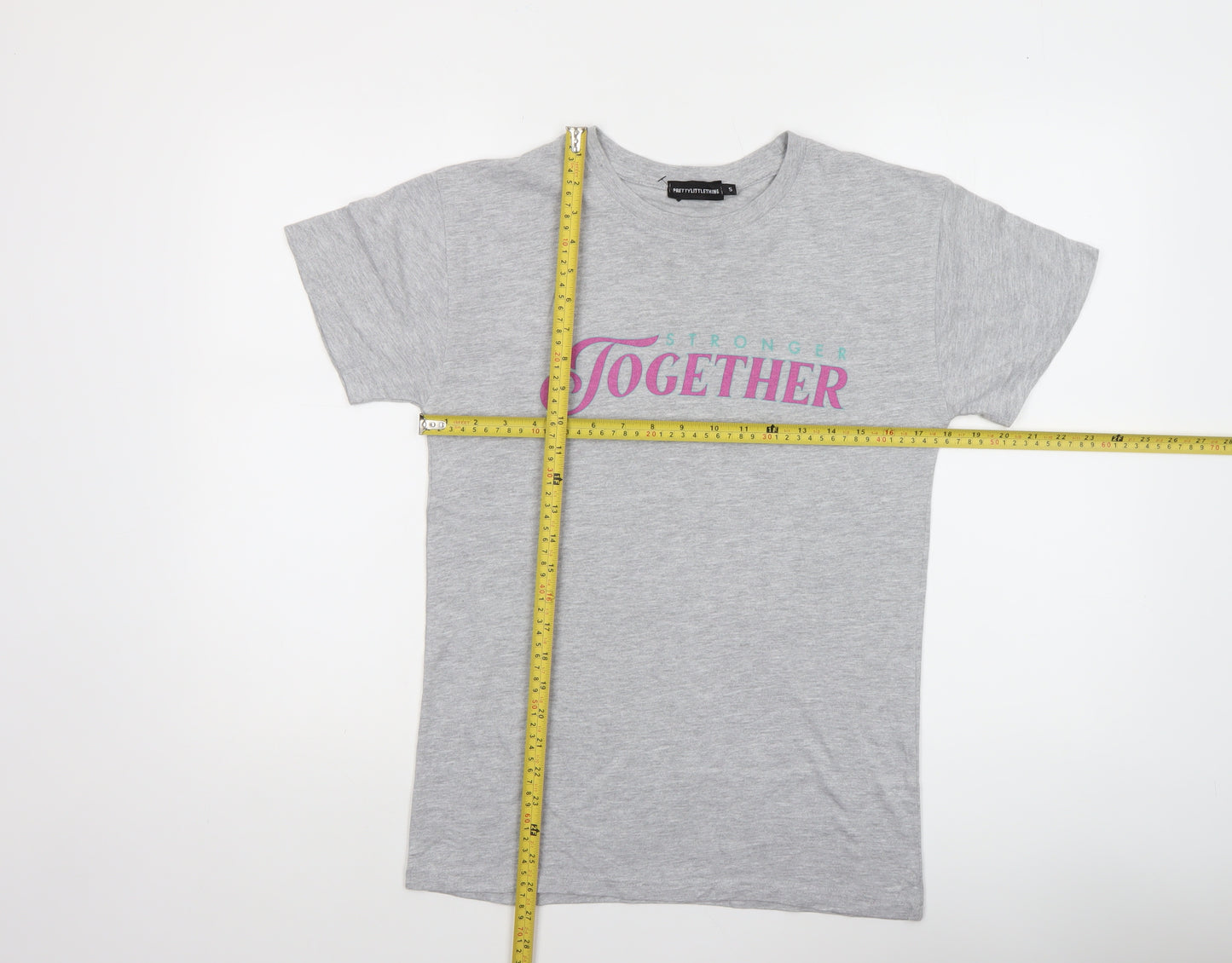 PrettyLittleThing Women’s Grey 'Stronger Together' Cotton T-Shirt S