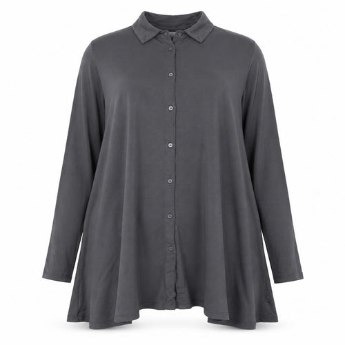 Pure Collection Womens Grey Button-Up Long Sleeve Modal Shirt UK 16