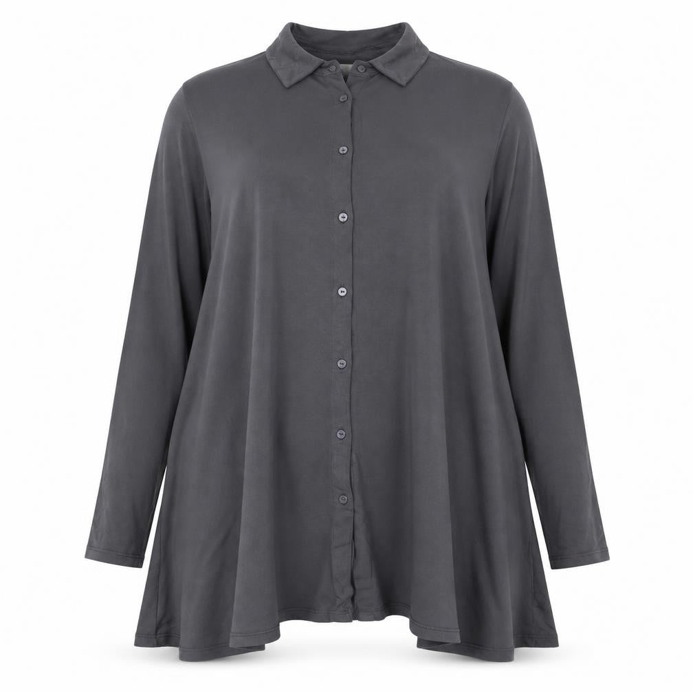 Pure Collection Womens Grey Button-Up Long Sleeve Modal Shirt UK 16