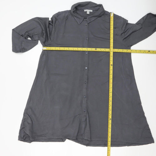Pure Collection Womens Grey Button-Up Long Sleeve Modal Shirt UK 16
