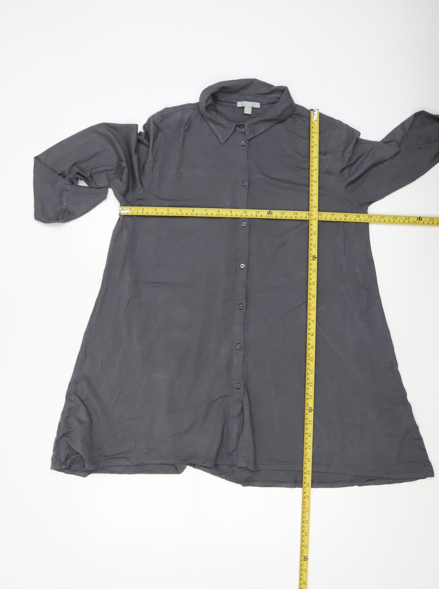 Pure Collection Womens Grey Button-Up Long Sleeve Modal Shirt UK 16