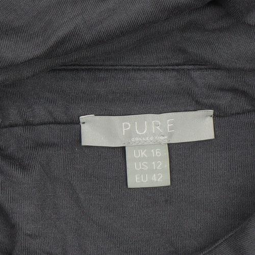 Pure Collection Womens Grey Button-Up Long Sleeve Modal Shirt UK 16