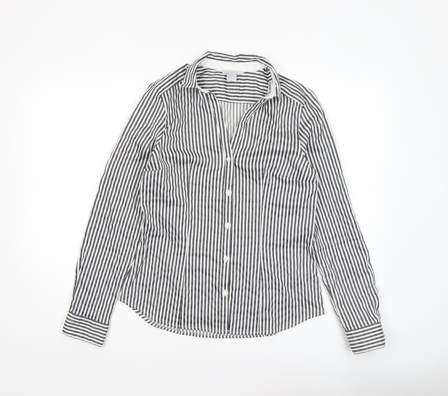 H&M Womens Black Striped Button-Up Shirt Size 12 Long Sleeve Classic Style