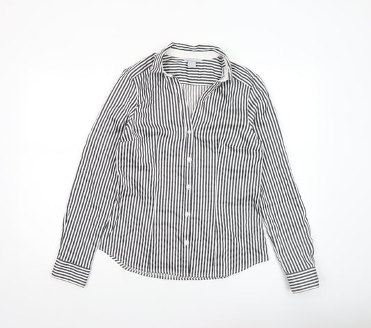 H&M Womens Black Striped Button-Up Shirt Size 12 Long Sleeve Classic Style