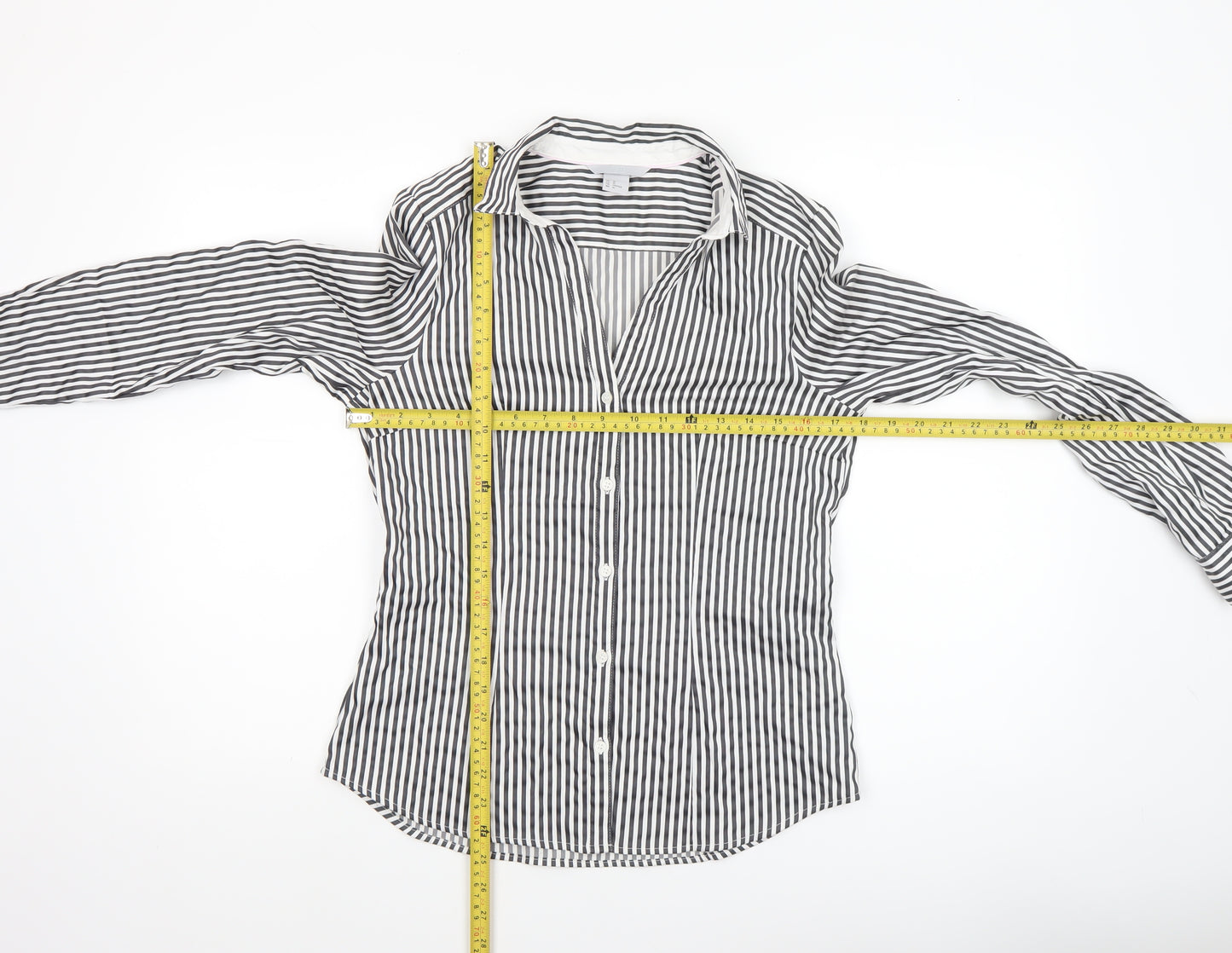 H&M Womens Black Striped Button-Up Shirt Size 12 Long Sleeve Classic Style